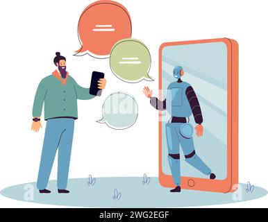 Un'illustrazione di una persona che lavora con un servizio di chat ai. Illustrazione Vettoriale