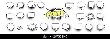 Raccolta di fumetti vuoti con ombre a mezzitoni. Illustrazione vettoriale. Illustrazione Vettoriale