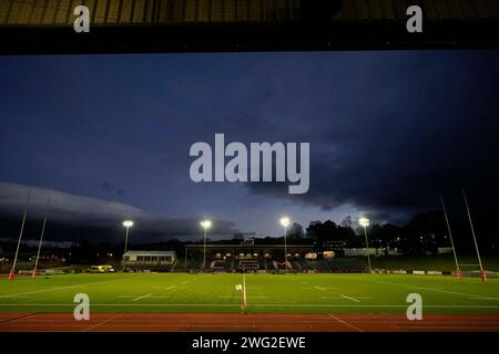 Colwyn Bay, Regno Unito. 31 agosto 2023. Vista generale di Stadiwm CSM prima del Guinness U20 Six Nations Match 2024 Galles U20s vs Scozia U20s a Stadiwm CSM, Colwyn Bay, Regno Unito, 2 febbraio 2024 (foto di Steve Flynn/News Images) a Colwyn Bay, Regno Unito il 31/8/2023. (Foto di Steve Flynn/News Images/Sipa USA) credito: SIPA USA/Alamy Live News Foto Stock