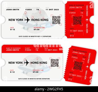 Imposta i modelli di biglietti per le rotte aeree e carte d'imbarco. Compagnia Vector avia che viaggia in aereo Illustrazione Vettoriale