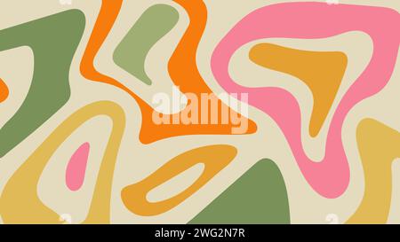 Sfondo psichedelico astratto retrò in stile anni '70-80. Sfondo scanalato con forme liquide semplici. Illustrazione vettoriale vintage Illustrazione Vettoriale