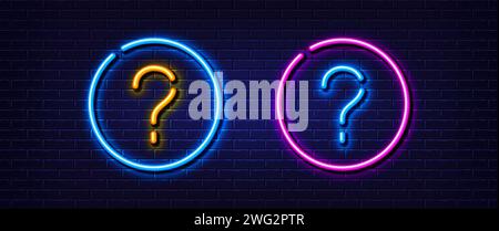 Icona punto interrogativo. Carattere tipografico della riga FAQ. Effetto linea di luce al neon. Vettore Illustrazione Vettoriale