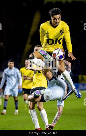 BREDA, Paesi Bassi. 2 febbraio 2024. Calcio, Rat VerleghStadium, Keuken Kampioen Divisie, stagione 2023/2024, durante la partita NAC - De Graafschap, giocatore NAC Aime Omgba Credit: Pro Shots/Alamy Live News Foto Stock