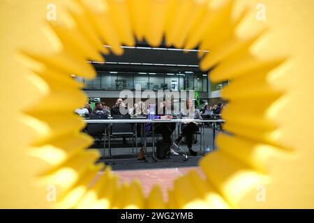 Neukieritzsch, Germania. 2 febbraio 2024. Delegati alla convenzione statale dei Verdi sassoni. La conferenza del partito di due giorni si concentrerà sul programma per le prossime elezioni statali. Credito: Sebastian Willnow/dpa/Alamy Live News Foto Stock