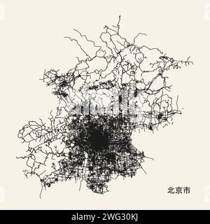 Mappa stradale della città di Pechino, Cina Illustrazione Vettoriale