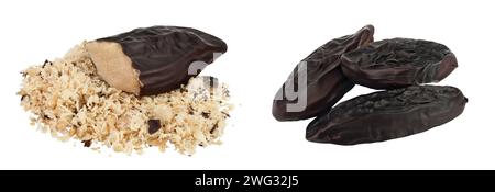 Fagiolo di Tonka isolato su sfondo bianco con profondità di campo piena. Fagiolo di Dipteryx odorata Foto Stock