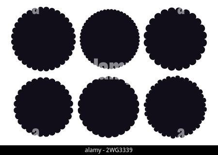 Stemma rotondo smerlato o emblema, semplice decorazione della cornice a colori su sfondo bianco. Timbro, clip ondulata art. Illustrazione vettoriale Illustrazione Vettoriale