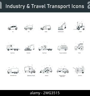 Set di icone illustrazioni vettoriali per settore e trasporti Illustrazione Vettoriale
