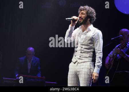 Madrid, Spagna. 2 febbraio 2024. Il cantautore Marwan, durante il suo concerto al Teatro Circo Price di Madrid, il 2 febbraio 2024 a Madrid, in Spagna. (Foto di Oscar Gonzalez/Sipa USA) (foto di Oscar Gonzalez/Sipa USA) credito: SIPA USA/Alamy Live News Foto Stock