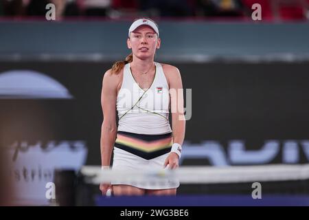 Linz, alta Austria, Austria. 2 febbraio 2024. Ekaterina Alexandrova in azione durante l'alta Austria Ladies Linz - Womens Tennis, WTA500 (Credit Image: © Mathias Schulz/ZUMA Press Wire) SOLO USO EDITORIALE! Non per USO commerciale! Foto Stock