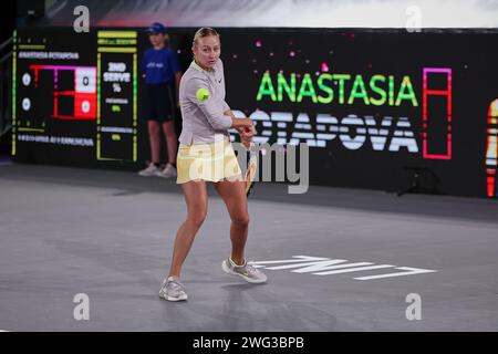 Linz, alta Austria, Austria. 2 febbraio 2024. Anastasia Potapova in azione durante l'alta Austria Ladies Linz - Womens Tennis, WTA500 (Credit Image: © Mathias Schulz/ZUMA Press Wire) SOLO USO EDITORIALE! Non per USO commerciale! Foto Stock