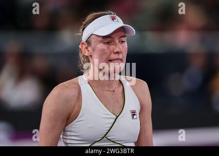 Linz, alta Austria, Austria. 2 febbraio 2024. Ekaterina Alexandrova in azione durante l'alta Austria Ladies Linz - Womens Tennis, WTA500 (Credit Image: © Mathias Schulz/ZUMA Press Wire) SOLO USO EDITORIALE! Non per USO commerciale! Foto Stock