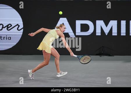 Linz, alta Austria, Austria. 2 febbraio 2024. Anastasia Potapova in azione durante l'alta Austria Ladies Linz - Womens Tennis, WTA500 (Credit Image: © Mathias Schulz/ZUMA Press Wire) SOLO USO EDITORIALE! Non per USO commerciale! Foto Stock