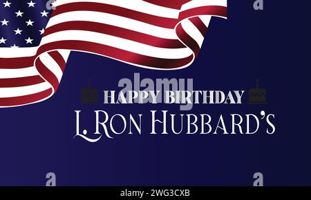 Il compleanno di L. Ron Hubbard è un elegante testo di design Illustrazione Vettoriale