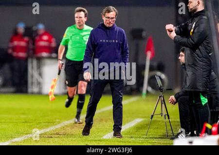 Almere, Paesi Bassi. 2 febbraio 2024. ALMERE, PAESI BASSI - 2 FEBBRAIO: Il capo-allenatore Alex Pastoor dell'Almere City FC guarda avanti durante la partita olandese Eredivisie tra l'Almere City FC e l'Excelsior Rotterdam allo Yanmar Stadion il 2 febbraio 2024 ad Almere, Paesi Bassi. (Foto di Andre Weening/Orange Pictures) credito: dpa/Alamy Live News Foto Stock