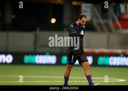 Maastricht, Paesi Bassi. 2 febbraio 2024. MAASTRICHT, PAESI BASSI - 2 FEBBRAIO: Mohammed Tahiri di Telstar segue la partita MVV Maastricht tra Telstar a De Geusselt il 2 febbraio 2024 a Maastricht, Paesi Bassi. (Foto di Orange Pictures) credito: dpa/Alamy Live News Foto Stock