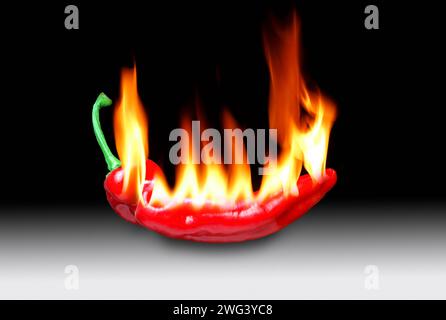 Peperoncino rosso in fiamme, illustrazione Foto Stock