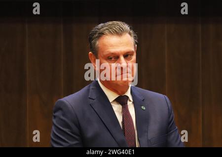 Rio De Janeiro, Brasile. 2 febbraio 2024. Carlos Fávaro, ministro dell'agricoltura e dell'allevamento, durante la presentazione del programma BNDES Procapcred, presso la sede BNDES, nel centro di Rio de Janeiro, questo venerdì 2. Credito: Brazil Photo Press/Alamy Live News Foto Stock