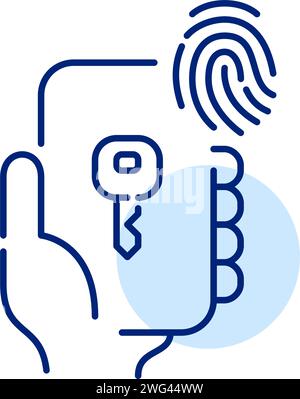 Sbloccare un'auto o accedere a un account utilizzando la chiave di autenticazione con impronta digitale. Pixel Perfect, tratto modificabile Illustrazione Vettoriale