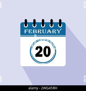 Icona giorno del calendario - 20 febbraio. ventesimo giorno del mese, illustrazione vettoriale. Illustrazione Vettoriale