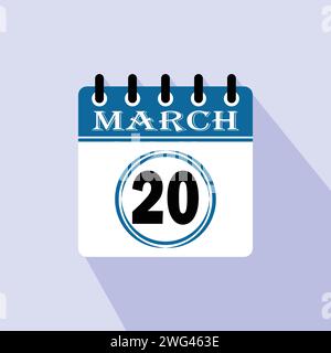 Icona giorno del calendario - 20 marzo. ventesimo giorno del mese, illustrazione vettoriale. Illustrazione Vettoriale