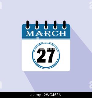 Icona giorno del calendario - 27 marzo. 27° giorno del mese, illustrazione vettoriale. Illustrazione Vettoriale