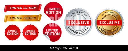 l'etichetta adesiva rossa con emblema sigillante in edizione limitata e argento gild offre un mercato pubblicitario di qualità Illustrazione Vettoriale