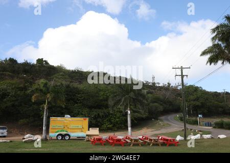 (240203) -- ST. JOHN'S, 3 febbraio 2024 (Xinhua) -- questa foto scattata il 2 febbraio 2024 mostra una spiaggia sulla costa di St John's, Antigua e Barbuda. (Xinhua/li Mengxin) Foto Stock