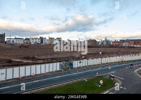 Stockton on Tees, Regno Unito. 3 febbraio 2024. I lavori di demolizione si stanno avvicinando al completamento del Castlegate Centre and Swallow Hotel come parte dei Consigli che prevedono di aprire High Street al lungofiume. David Dixon / Alamy Foto Stock