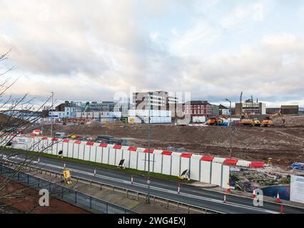 Stockton on Tees, Regno Unito. 3 febbraio 2024. I lavori di demolizione si stanno avvicinando al completamento del Castlegate Centre and Swallow Hotel come parte dei Consigli che prevedono di aprire High Street al lungofiume. David Dixon / Alamy Foto Stock