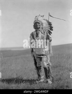 Capo Arikara, c1908. La fotografia mostra l'Orso seduto, un capo Arikara, in tutta la sua regalità, con un medaglione intorno al collo. Il medaglione sembra portare l'immagine di Millard Fillmore e le parole: ... Presidente degli Stati Uniti, 1851(?). Foto Stock