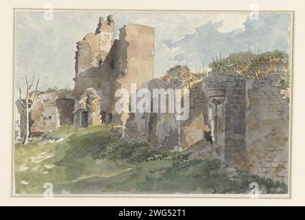 Raines van de Château de Chevreuse, Anonymous, 1821 disegno carta francese. acquerello (pittura) pennello paesaggio con rovine Château de Chevreuse Foto Stock