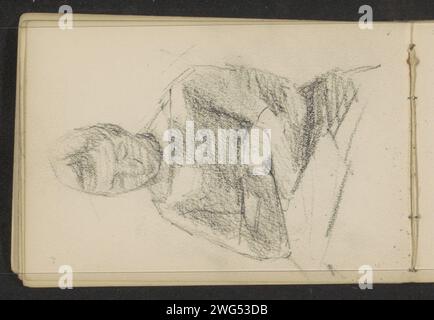 Leggendo giovane donna, c. 1880 - c. 1900 la donna è seduta con le braccia l'una sopra l'altra e ha abbassato gli occhi su un libro in grembo. Foglia 9 verso da un quaderno di 29 fogli. carta. lettura a matita. braccia incrociate Foto Stock