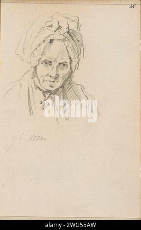 Ritratto di una donna con un cappello, c. 1794 - c. 1799 la donna indossa una collana. Pagina 25 da un libro di schizzi con 78 pagine. carta. matita donna adulta. copricapo: berretto (+ abiti da uomo) Foto Stock