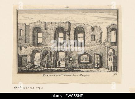 Vista delle rovine interne del monastero di Koningsveld, 1573, Abraham Rademaker, 1727 - 1733 stampa Vista di una parte delle rovine interne del monastero di Koningsveld vicino a Delft, distrutto nel 1572, nella situazione intorno al 1573. In primo piano due spettatori. La carta di Amsterdam incide la rovina di chiesa, monastero, ecc.. Monastero di Koningsveld Foto Stock