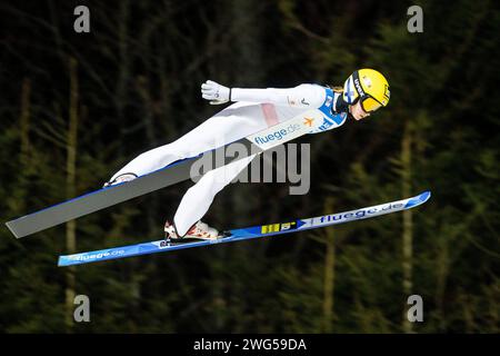 Germania. 2 febbraio 2024. Jenny RAUTIONAHO (Finnland), Women Large Hill Individual, Weltcup Skispringen Herren Training Mühlenkopfschanze, 02. Febbraio 2024, Willingen (Upland)/Hessen/Deutschland, Nutzungshinweis: EIBNER-PRESSEFOTO Tel: 0172 837 4655 credito: dpa picture Alliance/Alamy Live News Credit: dpa picture Alliance/Alamy Live News Foto Stock