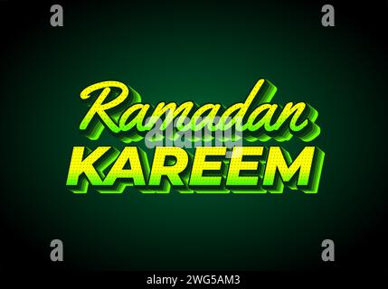 Ramadan kareem. Progettazione di effetti di testo in aspetto 3D. Colore giallo verde. Sfondo scuro Illustrazione Vettoriale