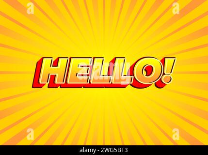 Ciao! Design con effetto testo in stile moderno, colore giallo brillante rosso Illustrazione Vettoriale