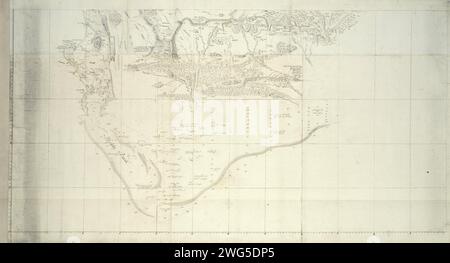 Mappa della parte meridionale del Sudafrica, dopo il 1786 questa mappa copre l'intera area meridionale, delimitata a nord dalla linea ZB a 32°; il mare è firmato solo a sud della costa da Houtbaai fino alla foce del fiume Sondags; accessibile da una scheda guida con le coordinate di lunghezza e di acquisizione larga; con descrizioni dei luoghi e delle fattorie carta della Provincia del Capo. inchiostro. matita. pennarello/pennello per acquerello Foto Stock