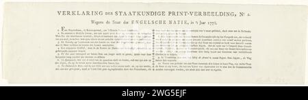 Dichiarazione del secondo cartone animato sulle perdite inglesi nella lotta con l'America, 1778, Anonymous, 1778 foglio di testo con una dichiarazione dalla presentazione del secondo cartone animato sulle perdite inglesi nella lotta con l'America nel 1778. Testo in due colonne con una spiegazione dei numeri 1-10. Stampa di carta da lettera nei Paesi Bassi del Nord Foto Stock