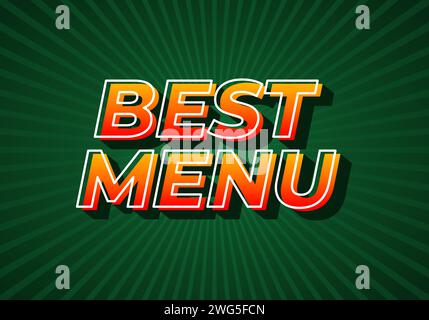 Menu migliore. Design effetto testo in colore giallo/rosso sfumato. Aspetto 3D. sfondo verde scuro Illustrazione Vettoriale