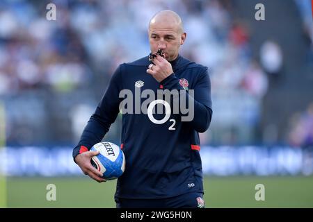 Roma, Italia. 3 febbraio 2024. Steve Borthwick allenatore dell'Inghilterra durante la partita di rugby delle sei Nazioni tra Italia e Inghilterra allo Stadio Olimpico di Roma il 3 febbraio 2024. Foto Antonietta Baldassarre/Insidefoto credito: Foto di andrea staccioli/Alamy Live News Foto Stock