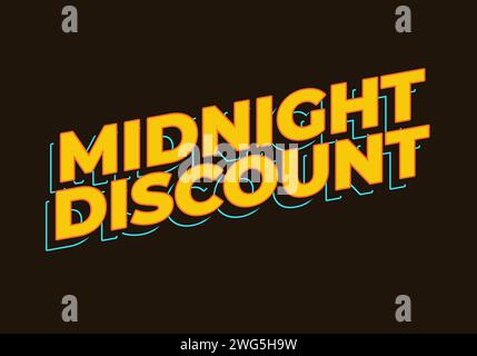 Sconto di mezzanotte. Effetto testo in giallo in aspetto 3D. Illustrazione Vettoriale
