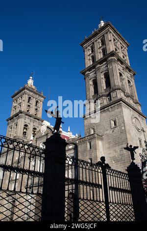 Figure di Angelo, Cattedrale di nostra Signora dell'Immacolata Concezione (1649), Centro storico, sito Patrimonio dell'Umanità dell'UNESCO, Puebla, Stato di Puebla, Messico Foto Stock