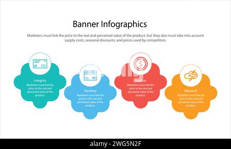 Banner infografici. Etichette a colori con passi e opzioni impostate dal vettore. Immagine del layout delle etichette di intestazione con numeri Illustrazione Vettoriale