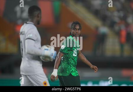 02 febbraio 2024: L'Ademola Olajide Lookman (Nigeria) guarda durante una partita della Coppa d'Africa - quarti di finale, Nigeria vs Angola, allo Stade Felix Houphouet-Boigny, Abidjan, Costa d'Avorio. Kim Price/CSM (immagine di credito: © Kim Price/Cal Sport Media) credito: Cal Sport Media/Alamy Live News Foto Stock