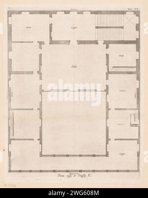 Mappa del secondo piano del Palazzo Lercari parodi di Genova, Nicolaes Ryckmans, 1622 stampa con spiegazione italiana. Piano di incisione carta di Anversa  architettura. Hôtel, cioè piccolo palazzo della città - AA - architettura civica: All'interno di Palazzo Lercari-Parodi Foto Stock