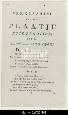 Dichiarazione del cartone animato su Rijklof Michael van Goens, 1784, Anonymous, 1784 foglio di testo con una dichiarazione del cartone animato sull'orangista Rijklof Michael van Goens, condannato come traditore sulla RAD, 1784. Doppia lamella con anelli a punti in nove giunti su quattro pagine. Stampa di carta da lettera nei Paesi Bassi del Nord Foto Stock