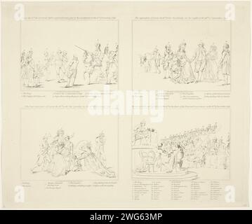 Chiave delle quattro stampe degli ultimi giorni di Luigi XVI di Luigi Schiavonetti, anonimo, dopo Luigi Schiavonetti, dopo William Miller, dopo Charles Benazeech, stampa 1796. Foglio di testo quattro esibizioni degli ultimi giorni di Luigi XVI Sotto ogni prestazione un elenco esplicativo di numeri. Dopo la stampa di: Italypublisher: London paper etching Ruler, Sovereign Foto Stock