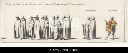 La processione funebre di Frederik Hendrik (targa n. 26), 1647, Pieter Nolpe, in onore di Pieter Jansz. Post, 1647 - 1651 stampare la processione funebre del titolare Frederik Hendrik a l'Aia il 10 maggio 1647. Targa n.. 26 con parte della processione con i membri degli Stati generali, al di sopra del popolo è la loro funzione. Parte di una serie di 30 lastre e 20 riviste di testo, destinate ad essere attaccate insieme. Tipografia: Olanda settentrionale spublisher: The Hagueprinter: Amsterdam cartaceo corteo, processione funebre l'Aia Foto Stock